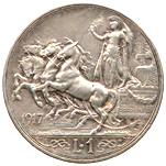 1 Lira Regno Italia Vittorio Emanuele III Quadriga briosa verso