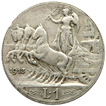 1 Lira Regno Italia Vittorio Emanuele III Quadriga veloce verso