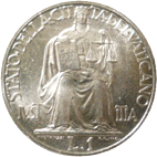 1 Lira Città del Vaticano Pio XII tipo III verso