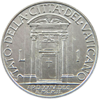 1 Lira Città del Vaticano Pio XII tipo IV verso