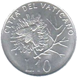 10 Lire Città del Vaticano Giovanni Paolo II 1992 verso