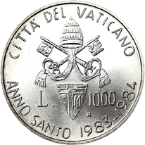 1000 Lire argento Città del Vaticano Giovanni Paolo II 1983 Anno Santo verso