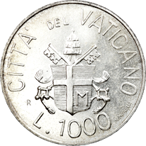 1.000 Lire argento Città del Vaticano Giovanni Paolo II 1983 verso