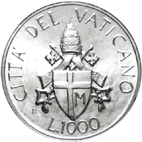 1.000 Lire argento Città del Vaticano Giovanni Paolo II 1989 verso