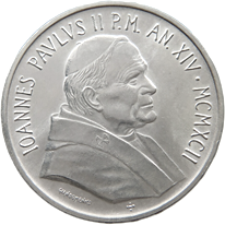 1.000 Lire argento Città del Vaticano Giovanni Paolo II 1992 dritto