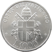 1.000 Lire argento Città del Vaticano Giovanni Paolo II 1992 verso