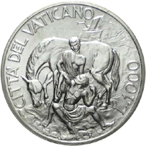 1.000 Lire argento Città del Vaticano Giovanni Paolo II 1994 verso