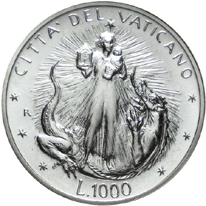 1.000 Lire argento Città del Vaticano Giovanni Paolo II 1995 verso