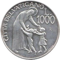 1.000 Lire argento Città del Vaticano Giovanni Paolo II 1996 verso