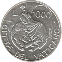 1.000 Lire argento Città del Vaticano Giovanni Paolo II 1997 verso