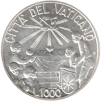 1.000 Lire argento Città del Vaticano Giovanni Paolo II 1999 verso