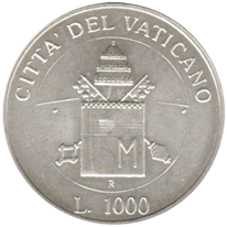 1.000 Lire argento Città del Vaticano Giovanni Paolo II 2000 verso