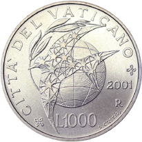 1.000 Lire argento Città del Vaticano Giovanni Paolo II 2001 verso