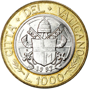 1.000 Lire Città del Vaticano Giovanni Paolo II 1997 verso