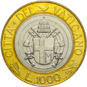 1.000 Lire Città del Vaticano Giovanni Paolo II 1998 verso