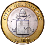 1.000 Lire Città del Vaticano Giovanni Paolo II 2000 verso