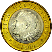 1.000 Lire Città del Vaticano Giovanni Paolo II 2001 verso