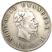 2 Lire Regno Italia Vittorio Emanuele II stemma dritto