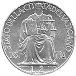 2 Lire Città del Vaticano Pio XII tipo III verso