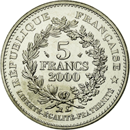 5 Franchi Quinta Repubblica Franc d'argent de Henri III verso