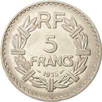 5 Franchi Terza Repubblica Lavrillier nickel verso