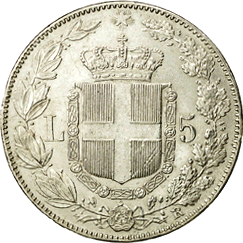 5 Lire Regno Italia Umberto I verso