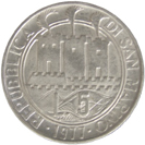 5 Lire San Marino 1977 dritto