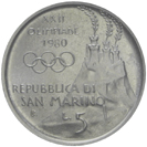 5 Lire San Marino 1980 dritto