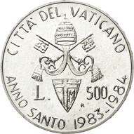 500 Lire argento Città del Vaticano Giovanni Paolo II 1983 dritto