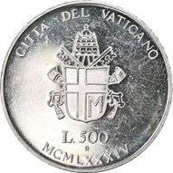 500 Lire argento Città del Vaticano Giovanni Paolo II 1984 dritto