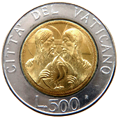 500 Lire Città del Vaticano Giovanni Paolo II 1988 verso