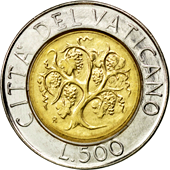 500 Lire Città del Vaticano Giovanni Paolo II 1989 verso