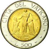 500 Lire Città del Vaticano Giovanni Paolo II 1990 verso