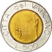 500 Lire Città del Vaticano Giovanni Paolo II 1991 verso