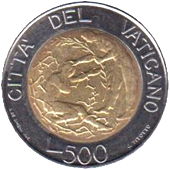 500 Lire Città del Vaticano Giovanni Paolo II 1997 verso