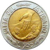 500 Lire Città del Vaticano Giovanni Paolo II 1999 verso